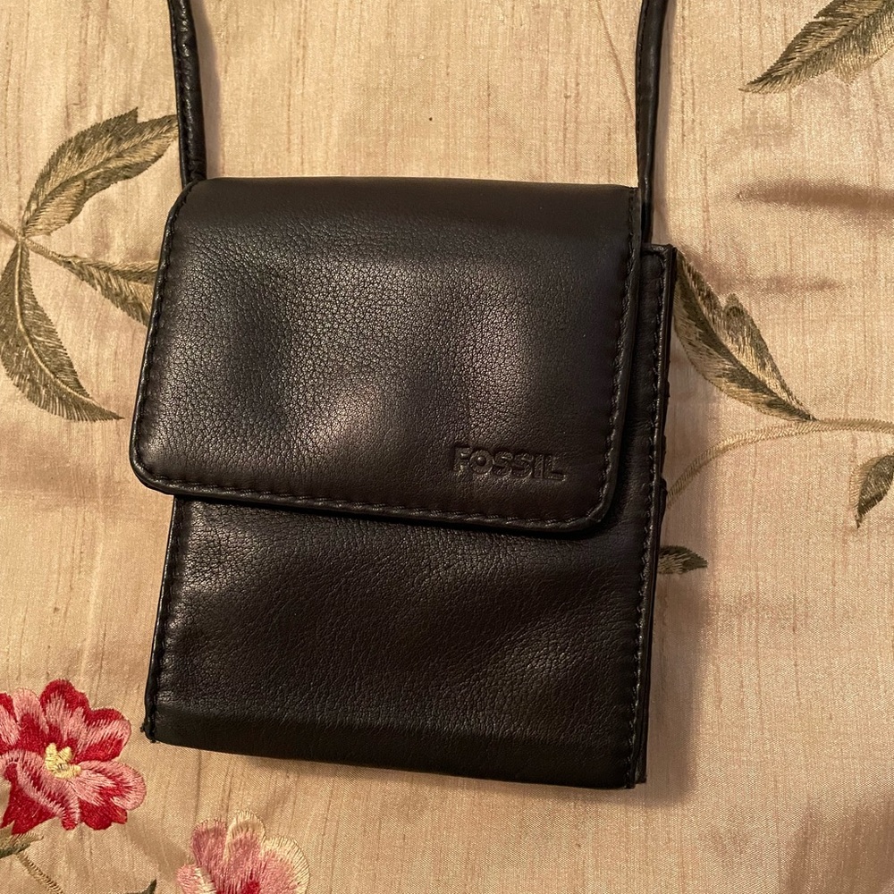 Fossil Black leather mini purse